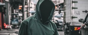 Preview wallpaper hood, hoodie, man, anonymous, street