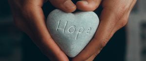 Preview wallpaper hope, inscription, stone, heart, hands, word