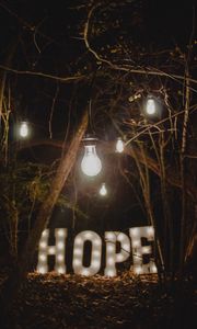 Preview wallpaper hope, words, lamp, forest