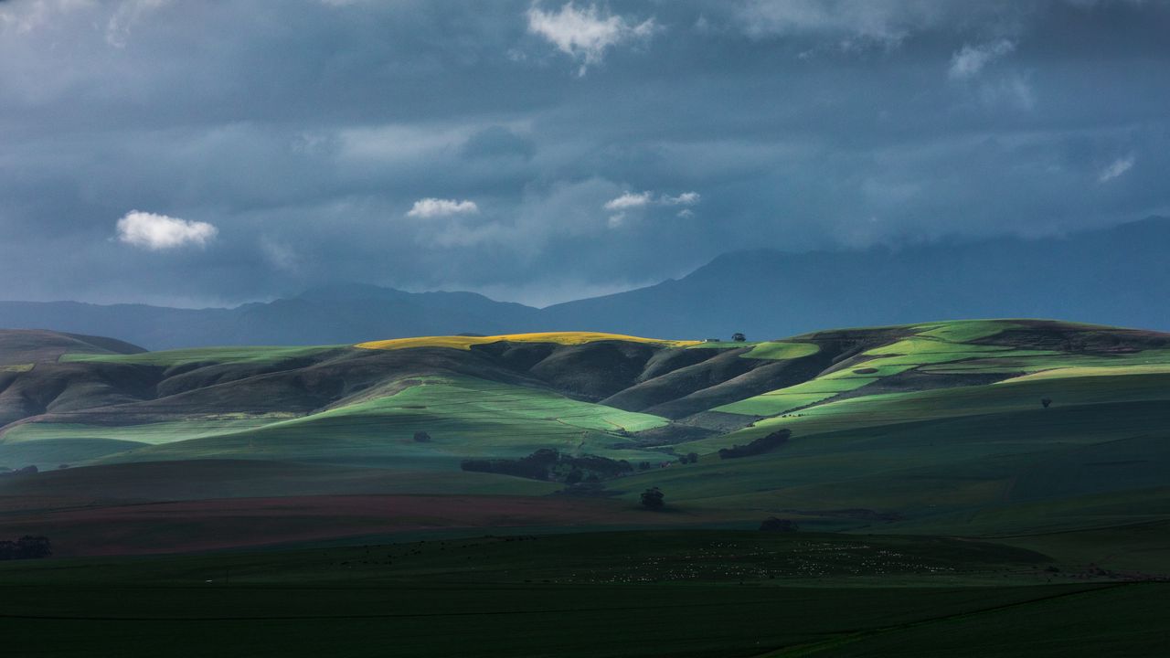 Wallpaper horizon, field, hills, sky, clouds