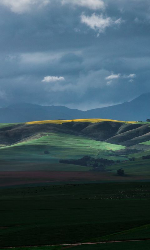 480x800 Wallpaper horizon, field, hills, sky, clouds