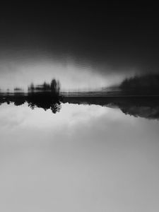 Preview wallpaper horizon, river, bw, reflection