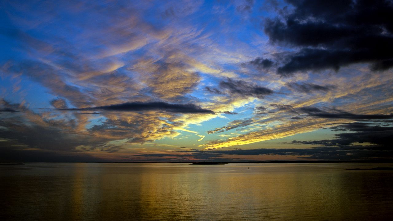 Wallpaper horizon, sea, sunset, sky, clouds