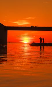 Preview wallpaper horizon, sunset, bridge, reflection, orange