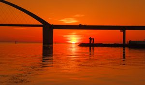 Preview wallpaper horizon, sunset, bridge, reflection, orange