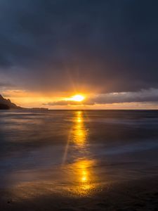 Preview wallpaper horizon, sunset, clouds, sea, shore