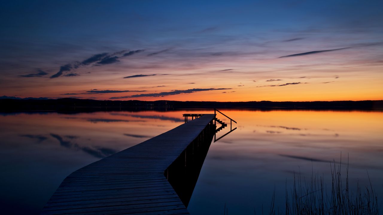 Wallpaper horizon, sunset, pier, wooden