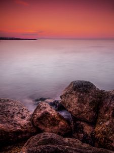 Preview wallpaper horizon, sunset, rocks, blocks, stones