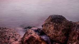 Preview wallpaper horizon, sunset, rocks, blocks, stones