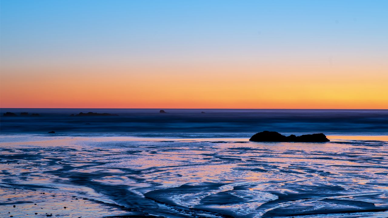 Wallpaper horizon, sunset, sea, block