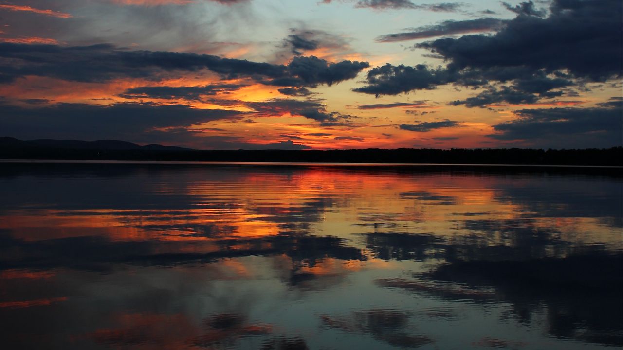 Wallpaper horizon, sunset, sky, river