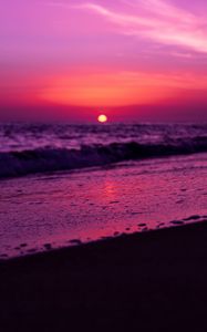 Preview wallpaper horizon, sunset, sun, purple