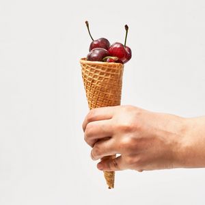 Preview wallpaper horn, cherry, berries, dessert, hand