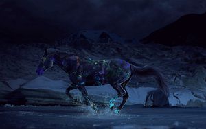 Preview wallpaper horse, paints, water, gallop, night
