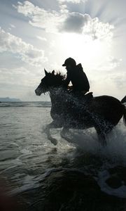 Preview wallpaper horse, rider, riders, sea, spray