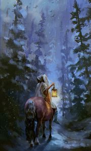Preview wallpaper horse, traveler, snow