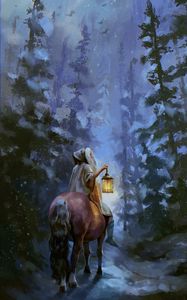 Preview wallpaper horse, traveler, snow