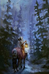 Preview wallpaper horse, traveler, snow