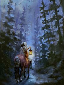 Preview wallpaper horse, traveler, snow