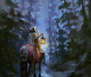 Preview wallpaper horse, traveler, snow