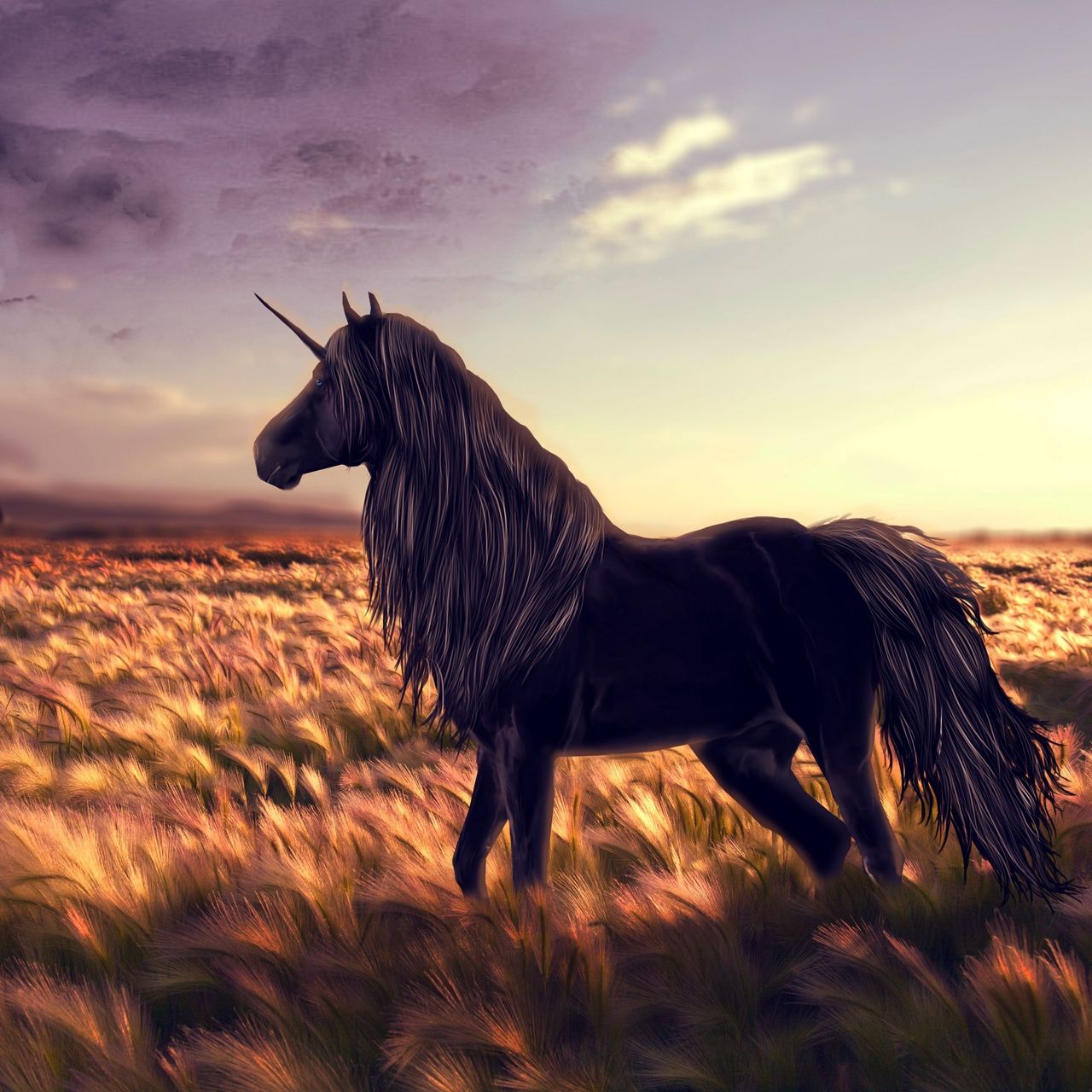 1280x1280 Wallpaper horse, unicorn, golf, art, grass, wind