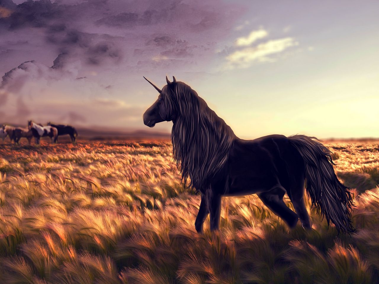 1280x960 Wallpaper horse, unicorn, golf, art, grass, wind