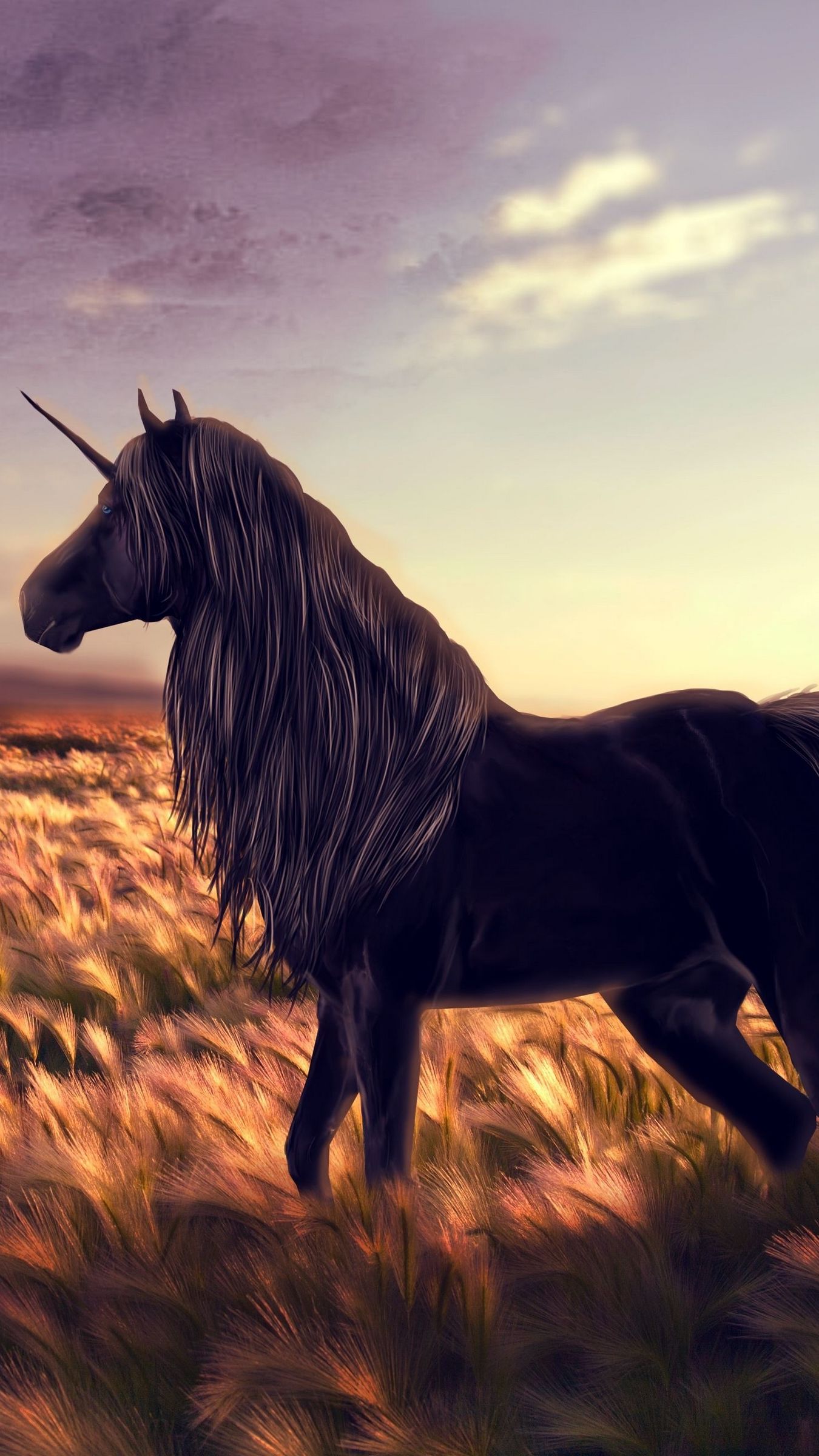 1350x2400 Wallpaper horse, unicorn, golf, art, grass, wind