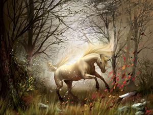 Preview wallpaper horse, wood, magic, wind, transformation