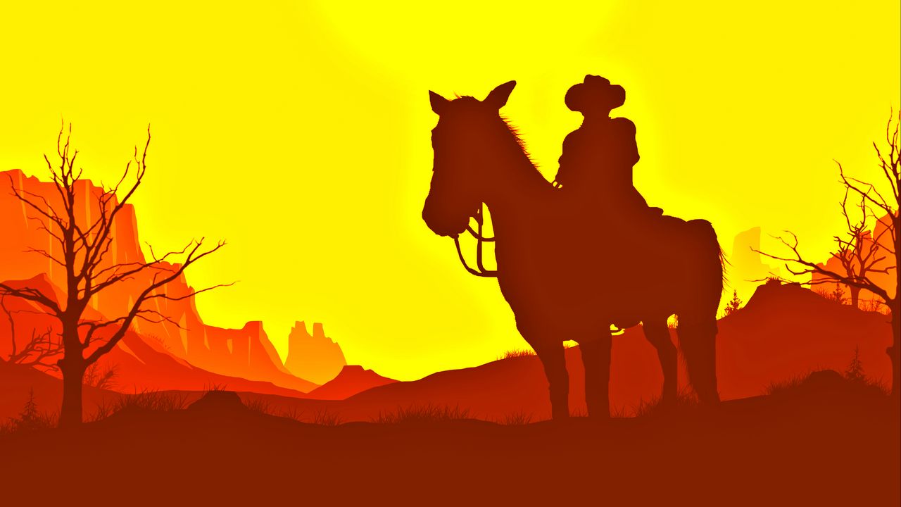 Wallpaper horseman, silhouette, sunset, western, art
