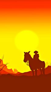 Preview wallpaper horseman, silhouette, sunset, western, art