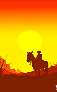 Preview wallpaper horseman, silhouette, sunset, western, art