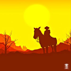 Preview wallpaper horseman, silhouette, sunset, western, art
