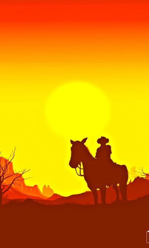 480x800 Wallpaper horseman, silhouette, sunset, western, art