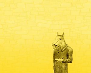 Preview wallpaper horses coat, yellow background, minimalism