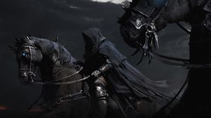 Preview wallpaper horses, horsemen black, night, cloak