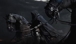 Preview wallpaper horses, horsemen black, night, cloak