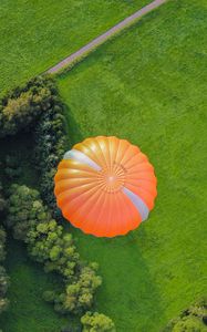 Preview wallpaper hot air balloon, trees, field, aerial view