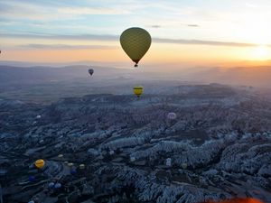 Preview wallpaper hot air balloons, flight, height, mountains, relief