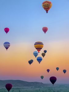 Preview wallpaper hot air balloons, flight, sky, sunrise