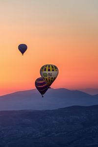 Preview wallpaper hot air balloons, mountains, sunrise, fog