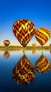 Preview wallpaper hot air balloons, reflection, lake, bright