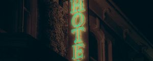 Preview wallpaper hotel, inscription, neon, backlight, building, dark