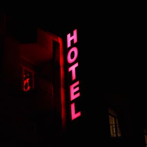 Preview wallpaper hotel, inscription, signboard, light