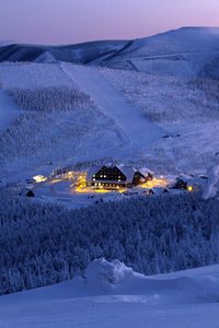 Preview wallpaper hotel, mounting skiing resort, snow, light