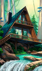 Preview wallpaper house, architecture, river, art