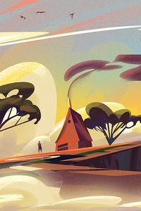 Preview wallpaper house, art, trees, silhouette