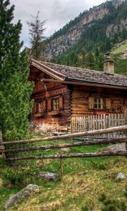 Preview wallpaper house, austria, alps, wooden fence, landscape