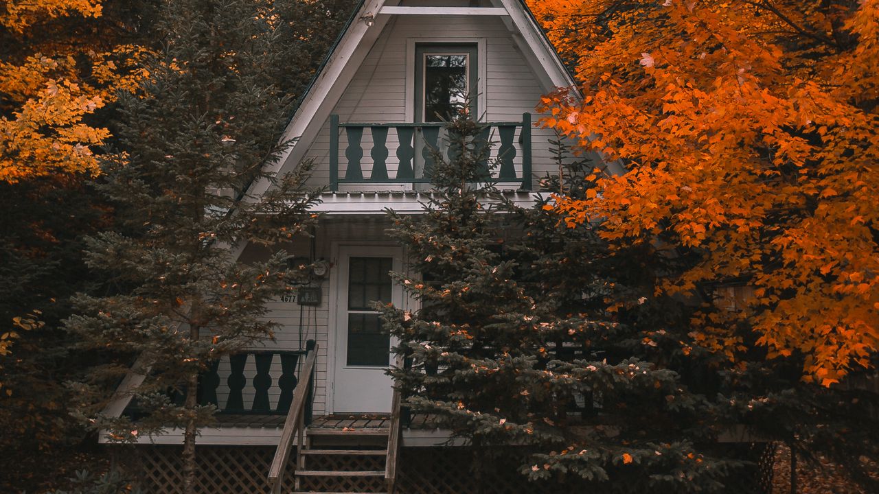 Wallpaper house, autumn, trees, solitude, comfort