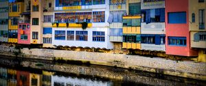 Preview wallpaper house, balconies, facade, water, colorful