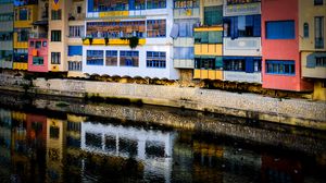 Preview wallpaper house, balconies, facade, water, colorful